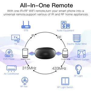 Tuya 433MHz RF Remote Control for Alexa Wifi IR RF Remote Controller Automation IR RF Lamp TV Air Conditioner Fan DVD