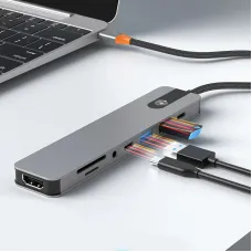 8-in-1 Type-C Docking Station USB Adapter with USB3.0*2 / Type-C 3.0 / PD100W / 4K60Hz HD / 3.5mm Audio / SD/TF Card Reader Slot Multiports USB Hubs