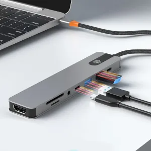 8-in-1 Type-C Docking Station USB Adapter with USB3.0*2 / Type-C 3.0 / PD100W / 4K60Hz HD / 3.5mm Audio / SD/TF Card Reader Slot Multiports USB Hubs