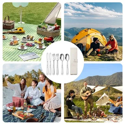 IPRee 7PCStainless Steel Camping Cutlery Set Portable Travel Picnic Utensils Fork Spoon Outdoor Dinnerware for Hiking