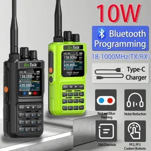 BinTolk BT8000 10W High Power Two Way Radio 256CH Wide Band 18-999MHz Wireless Frequency Copy Type-C Charging Bluetooth Programming NOAA Weather Long Range Outdoor Emergency Communication