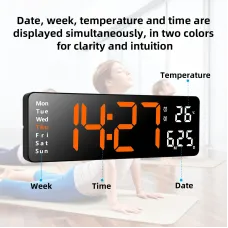 AGSIVO 13 Inch Digital Wall Clock Large LED Display with Remote Control / Automatic Brightness / Indoor Temperature / Date / Week / 12/24H For Home Office Classroom