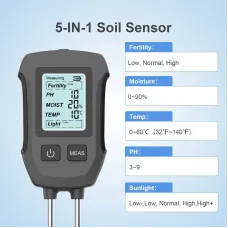 5 in 1 Soil Tester PH Moisture Temp Fertility Light Sensor Digital LCD Meter Humidity Monitor for Flower Plants Gardening Greenhouse