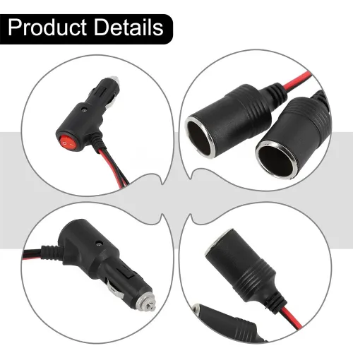 Car Lighter Adapter 12V 24V 240W Dual Splitter With On Off Switch 1 Male To 2 Female Sockets Portable Power Accessories 10cm Cable Black Red PVC Material