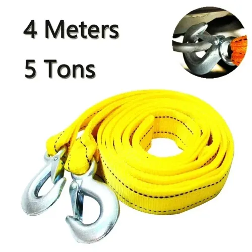 Heavy Duty 4M Car Tow Cable 5 Ton Trailer Rope Towing Pull Rope with Hooks Van Road Recovery Fluorescent Yellow