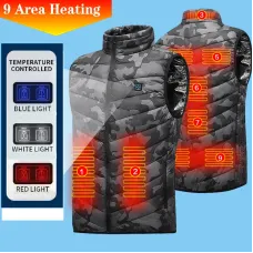 TENGOO HV-09Heated Vest 9 Heating Areas Camouflage Oversized Men Winter Vest Self Heating Vest Usb Electric Thermal Vest Jacket Outdoor Vest