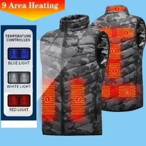 TENGOO HV-09Heated Vest 9 Heating Areas Camouflage Oversized Men Winter Vest Self Heating Vest Usb Electric Thermal Vest Jacket Outdoor Vest