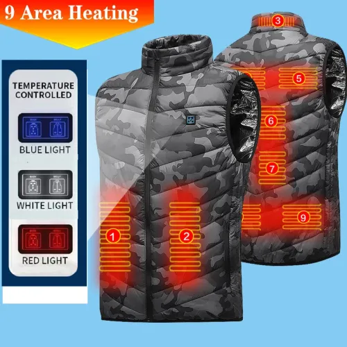 TENGOO HV-09Heated Vest 9 Heating Areas Camouflage Oversized Men Winter Vest Self Heating Vest Usb Electric Thermal Vest Jacket Outdoor Vest