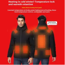 TENGOO 10 Zones Electric Heated Jacket - 3 Gear Control Temperature, Windproof, USB Charging, Thermal Hoodie Coat for Outdoor Hiking Camping