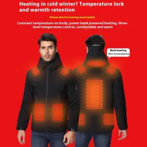 TENGOO 10 Zones Electric Heated Jacket - 3 Gear Control Temperature, Windproof, USB Charging, Thermal Hoodie Coat for Outdoor Hiking Camping