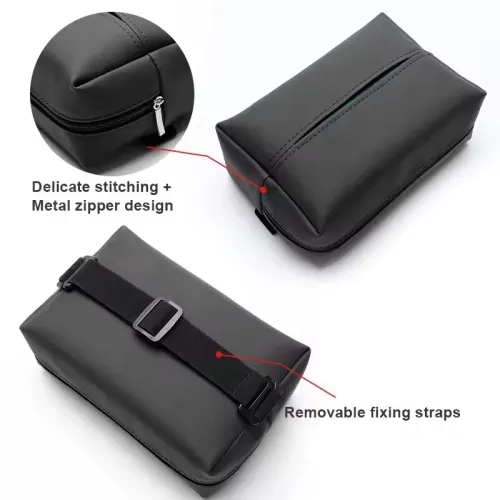 Car Tissue Box Holder PU Leather Car Center Console Armrest Napkin Box Sun Visor Back Seat Tissue Box With Fixed Strap