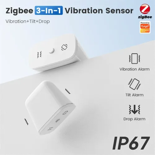 ZD100 Tuya Zigbe 3-in-1 Smart Sensor Vibration/Tilt/Drop Alarm IP67 Waterproof for Home Security Real Time APP Alerts Alexa Google Home Automation