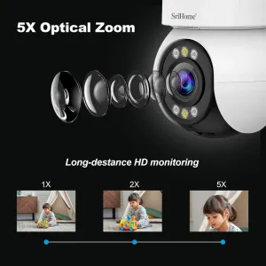 Srihome SH046 4MP 5G WiFi Indoor PTZ Camera 5X Optical Zoom Wireless Auto Tracking Night Vision Two-way Audio Smart Home Security Cameras