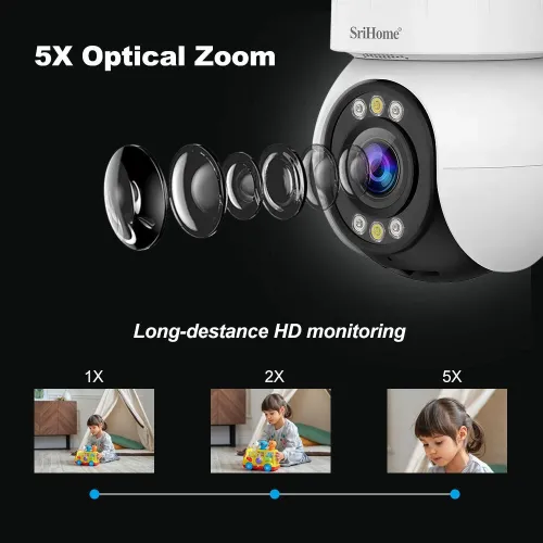 Srihome SH046 4MP 5G WiFi Indoor PTZ Camera 5X Optical Zoom Wireless Auto Tracking Night Vision Two-way Audio Smart Home Security Cameras