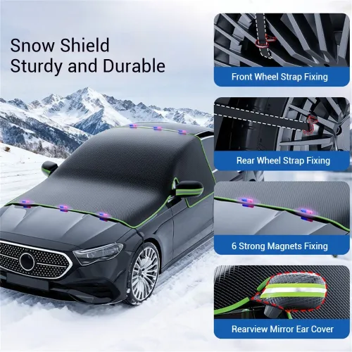 Car Oxford Cloth Snow Cover Windshield Antifreeze Covers 6 Strong Magnets with Reflective Strips for Cars and SUVs