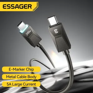 ESSAGER ES-X75 5A 240W Type-C to Type-C Cable PD3.1 Fast Charging Data Transmission Tin-plated Copper Core Line 1M/2M Long for iPhone 17 Pro 16 15 Pro Max for Xiaomi 17pro for Huawei for OPPO