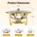 Warmounts Gold Chafing Dishes for Buffet with Glass Lid (5QT, 2/4 Pack), Round Chafer & Warmer Set with Lid Holder, Polished Stainless Steel, Rolled Rim Process, for Catering Events, Parties, Weddings