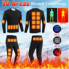 TENGOO HD-30 Heating Underwear Pant Set Thermal Long Sleeves Trousers Men Women Heated Suit USB Electric Thermal Underwear for Winter