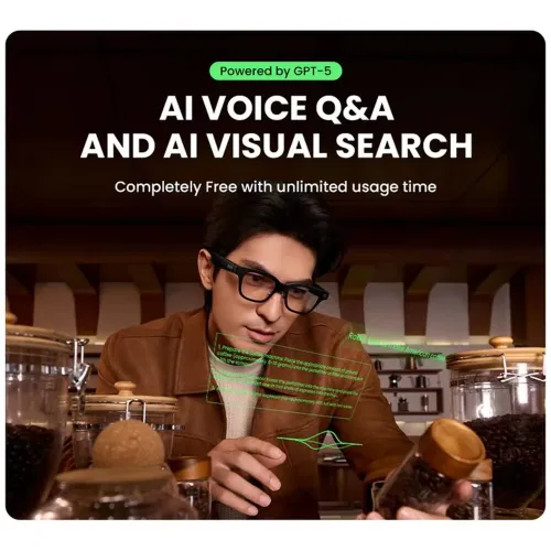 Rokid AI Smart Glasses with Visual Display Real Time Translation Navigation Info Built-in Dual Stereo Speakers Voice Control AR Wearable Smart Audio Glasses