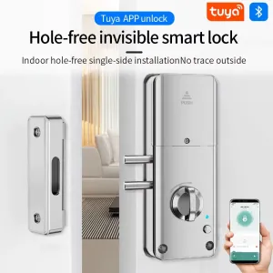 Tuya APP Remotely Control IC Card Lock Invisible Automatic Motor Bolt Lock For Home Wooden Door No Drilling Hole Installation