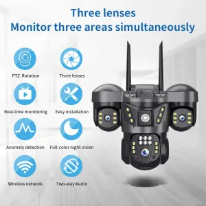 6MP Triple Lens Surveillance Camera Outdoor 4G WiFi Camera Auto Tracking Camera Two-Way Voice Camera