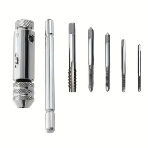 Adjustable T-Handle Ratchet Tap Wrench with 5pcs Metric Tap Set M3-M8 Sturdy Steel Ideal for Metal Wood Plastic Aluminum