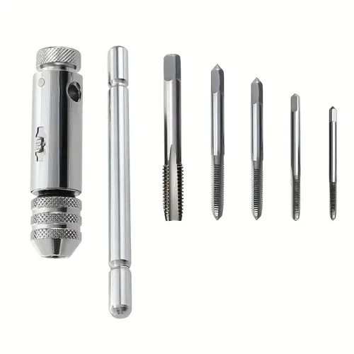Adjustable T-Handle Ratchet Tap Wrench with 5pcs Metric Tap Set M3-M8 Sturdy Steel Ideal for Metal Wood Plastic Aluminum
