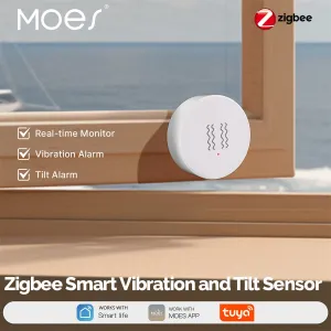 MOES Zigbee3.0 Tuya Smart Vibration Tilt Sensor Real-Time Monitoring XYZ Axis Detection Motion Shock Alarm for Door Window Security