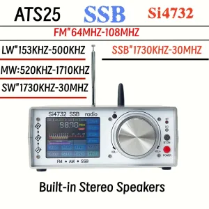 ATS-25 Full Band Radio Receiver Touch Screen Bluetooth RCA Stereo Output Rechargeable Lithium Battery Adjustable Bandwidth SSB FM SW MW LW