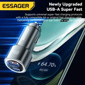 ESSAGER ES-CC16 89W 2-Port USB PD Car Charger Adapter USB-A+USB-C PD QC3.0 Support FCP SCP VOOC Fast Charging for iPhone 15 14 13 Pro for Huawei Nova Flip for Samsung Galaxy Z Flip6