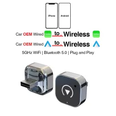 2in1 Wireless CarPlay Android Auto Adapter Convert Wired to Wireless with 5GHz WiFi USB Type C Plug and Play for Factory Car Systems