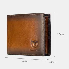 BULLCAPTAIN Genuine Leather RFID Blocking Wallet for Men, Retro Thin Short Multi-functional ID Credit Card Holder Multiple Card Slots Purse with Gift Box, Gifts To Mens Birthday