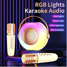 A6 RGB bluetooth Speaker Portable Speaker with Dual Microphone Bass Diaphragm 360 Surround Sound Voice Mode Change Support AUX TF Card U Disk Playback Outdoors Portable Karaoke Speaker