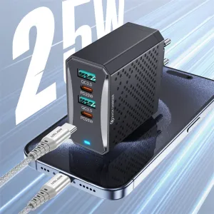 USLION BK303 100W 4-Port USB PD Charger 2USB-A+2USB-C PD QC3.0 Fast Charging Wall Charger Adapter EU Plug US Plug for iPhone 15 14 13 Pro for Huawei Nova Pro for Samsung Galaxy Z Flip6 for Xiaomi Civi 4Pro