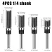 LAVIE 4pcs 6mm 1/4 Inch Shank Straight Router Bit with Bottom Bearing 12.7mm Cutting Diameter Trimming Cutter Line Cutter Trimming Machine Milling Cutter Woodworking Tool