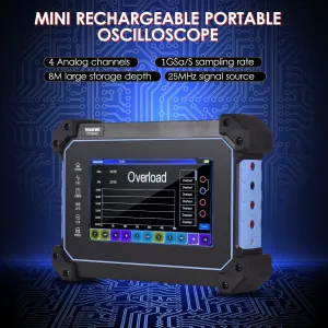 Hantek TO1254D Rechargeable Portable Oscilloscope Multimeter 4-Channel 150MHz Bandwidth 1GSa/S Sampling Rate 8M Storage Depth 25MHz Signal Source 7-inch TFT LCD Digital Storage Oscilloscope Arbitrary Waveform Generator with Tool Bag