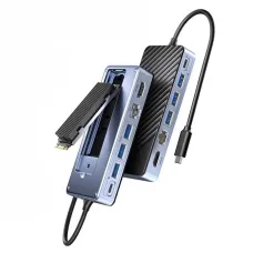 ORICO 8-in-1 USB-C Hub with M.2 NVMe SATA SSD Enclosure Laptop Docking Station Adapter with HD 4K/60Hz USB3.2 Gen2 USB2.0*2 PD 100W RJ45 1000M