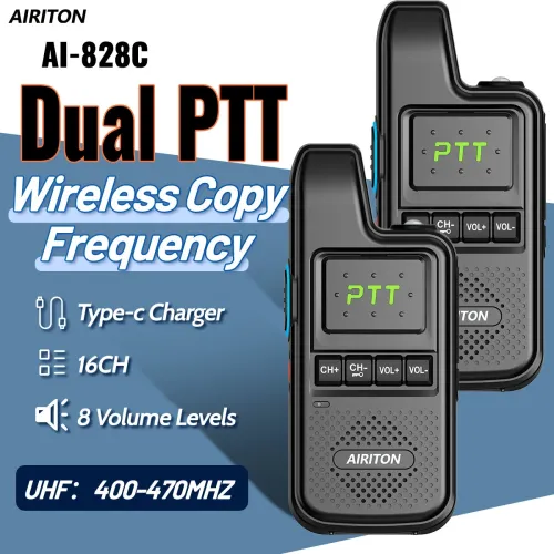 1/2PCS AIRITON AI-828C Walkie Talkie Dual PTT UHF Wireless Copy Frequency Clear Voice Report 16 Channels Portable Ham Radio