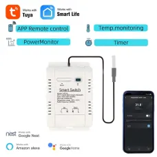 16A Tuya Smart WiFi Temperature Switch Intelligent Energy Circuit Breaker Real-time Temperature Measurement Timing&Schedule Function Voice Control with Alexa Google Home
