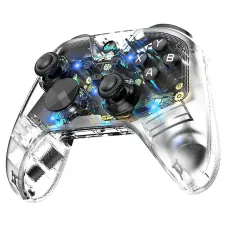 G6 Pro Wireless bluetooth Transparent Gaming Controller with Hall Trigger Carbon Film Joystick RGB Lighting Six Axis Gyro Vibration Macro Back Keys for PC Switch Android iOS