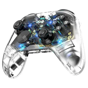 G6 Pro Wireless bluetooth Transparent Gaming Controller with Hall Trigger Carbon Film Joystick RGB Lighting Six Axis Gyro Vibration Macro Back Keys for PC Switch Android iOS