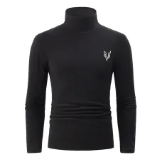 TENGOO Men's Black Fleece Turtleneck Warm Base Layer Shirt In Autumn Winter Casual Comfortable Long Sleeve Thermal Top