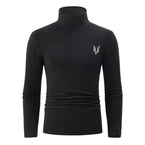 TENGOO Men's Black Fleece Turtleneck Warm Base Layer Shirt In Autumn Winter Casual Comfortable Long Sleeve Thermal Top
