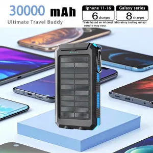 Gaiaray 30000mAh Solar Power Bank Dual USB Travel Large Capacity LED Lighting Outdoor Waterproof Power Bank Camping Spare Power
