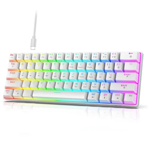 HXSJ V900 RGB Wired Mechanical Gaming Keyboard 61-Keys Hot-Swappable Red Switch Type-C Wired Gamer Keyboards for PC Laptop Computer