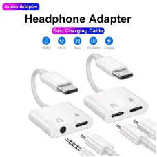 2-in-1 Audio Adapter USB-C to 3.5 mm Jack/Type-C Charging 3.5mm Aux Cable for Samsung Xiaomi Huawei Wired Headphones Connector