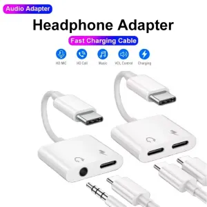 2-in-1 Audio Adapter USB-C to 3.5 mm Jack/Type-C Charging 3.5mm Aux Cable for Samsung Xiaomi Huawei Wired Headphones Connector