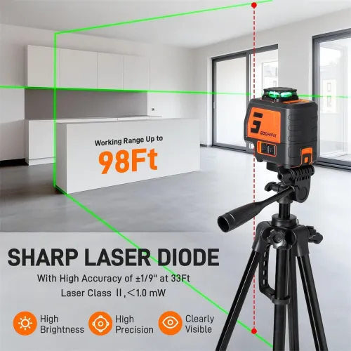GOCHIFIX 5 Lines Laser Level with Tripod 2 Plumb Dots Self Leveling Green Line Laser Level Tool for Construction Floor Tile Included Target Plate Battery Carry Bag