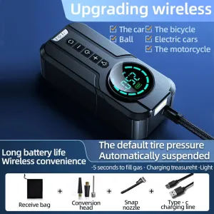 Portable Wireless Air Pump 15000mAh 150PSI Fast Inflation Charging LED Lighting HD Display for Car SUVs Motocycle Bike Ball