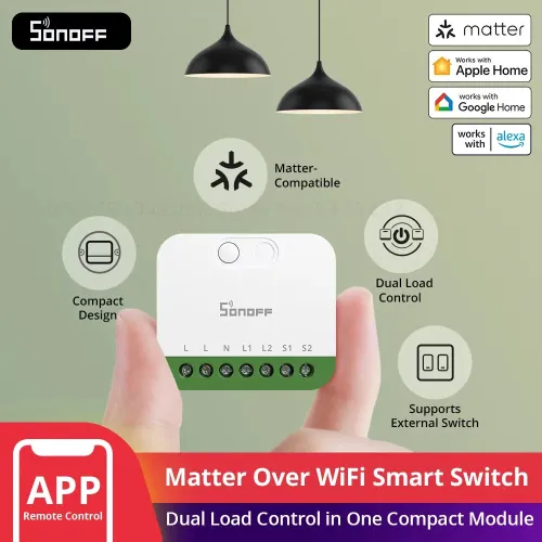 SONOFF MINI-2GS MINI DUO 2-Gang Matter Over WiFi Smart Switch Dual Load Control Detach Relay Mode Compatible Alexa Apple Home